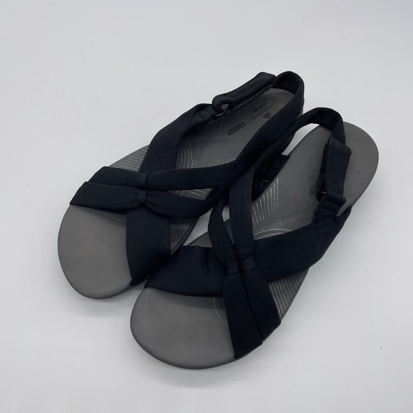 Clarks Cloudsteppers Women 9.5M Sandal Black Aria Belle Slingback Wedge Heel - Picture 7 of 7